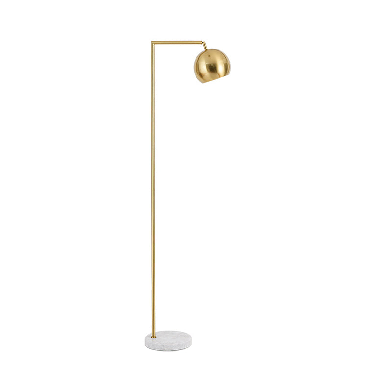 Spherical Metal Floor Lighting Modernism 1 Head Brass Rotatable Stand Up Lamp with Right Angled Arm Clearhalo 'Floor Lamps' 'Lamps' Lighting' 2011773