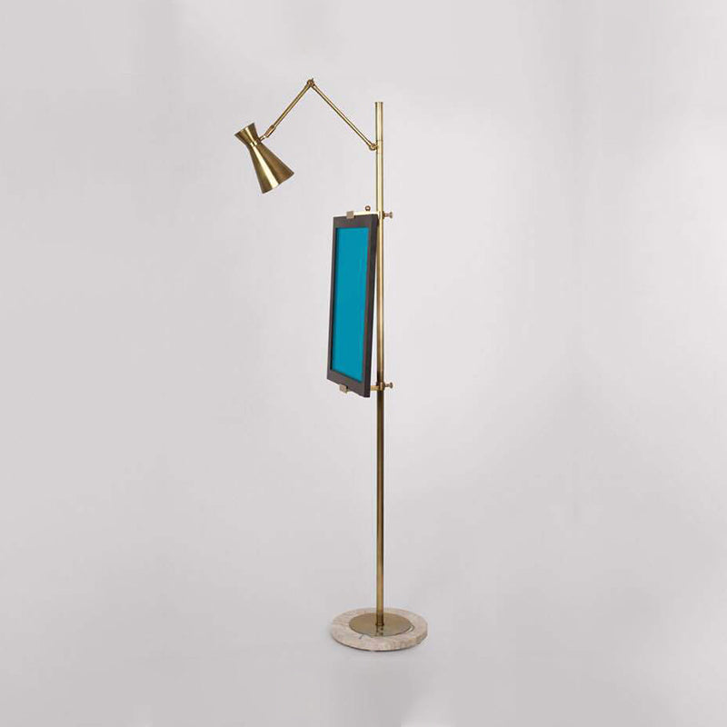 Metal HourGlass Stand Up Light Modernist 1 Bulb Brass Floor Reading Lamp with Picture Clip Clearhalo 'Floor Lamps' 'Lamps' Lighting' 2011778