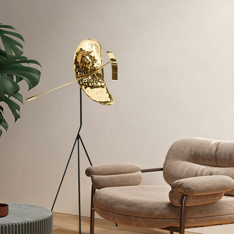 Curved Oval Tripod Floor Reading Light Modernism Metal 1-Light Gold Stand Up Lighting for Bedroom Clearhalo 'Floor Lamps' 'Lamps' Lighting' 2011781
