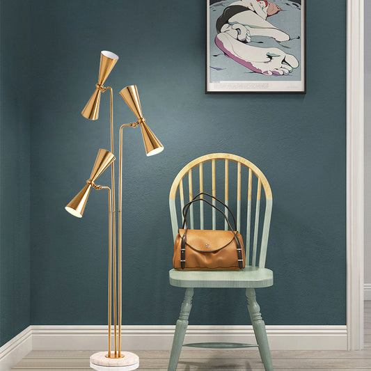 Brass HourGlass Reading Floor Lamp Modern 3 Lights Metallic Stand Up Light for Living Room Clearhalo 'Floor Lamps' 'Lamps' Lighting' 2011785