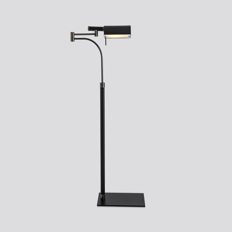 Half-Cylinder Floor Light Contemporary Metal 1-Bulb Living Room Leather Standing Lamp in Black Clearhalo 'Floor Lamps' 'Lamps' Lighting' 2011793