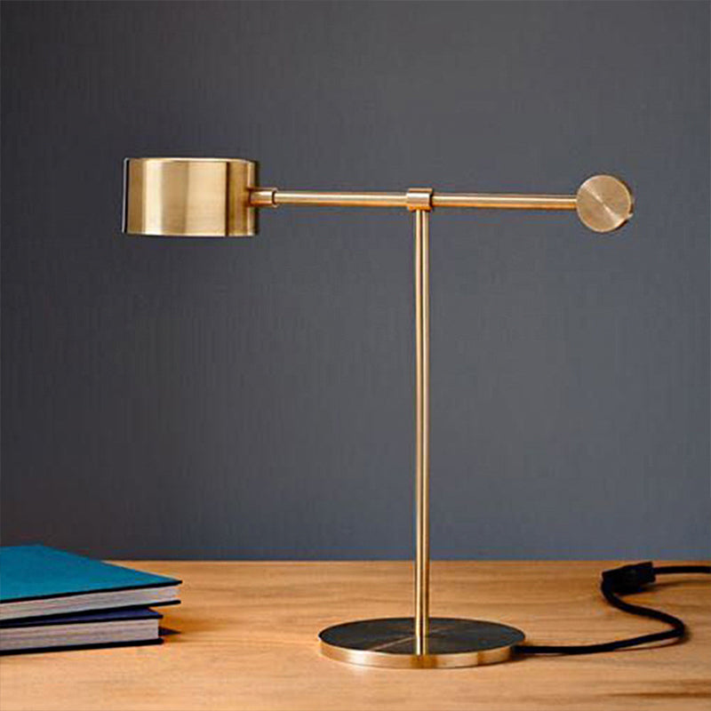Drum Bedroom Table Lamp Metal 1 Head Modernism Night Lighting with Lever Design in Brass Brass Clearhalo 'Lamps' 'Table Lamps' Lighting' 2011808