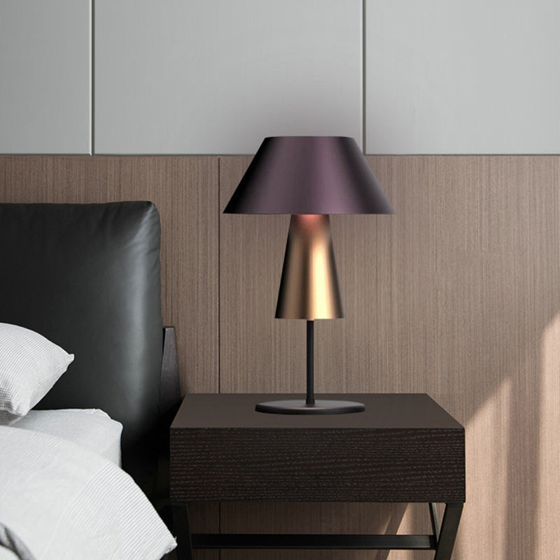 Metallic 2-Tier Cone Night Lighting Simplicity 1 Had Brown Nightstand Lamp for Bedside Brown Clearhalo 'Lamps' 'Table Lamps' Lighting' 2011824