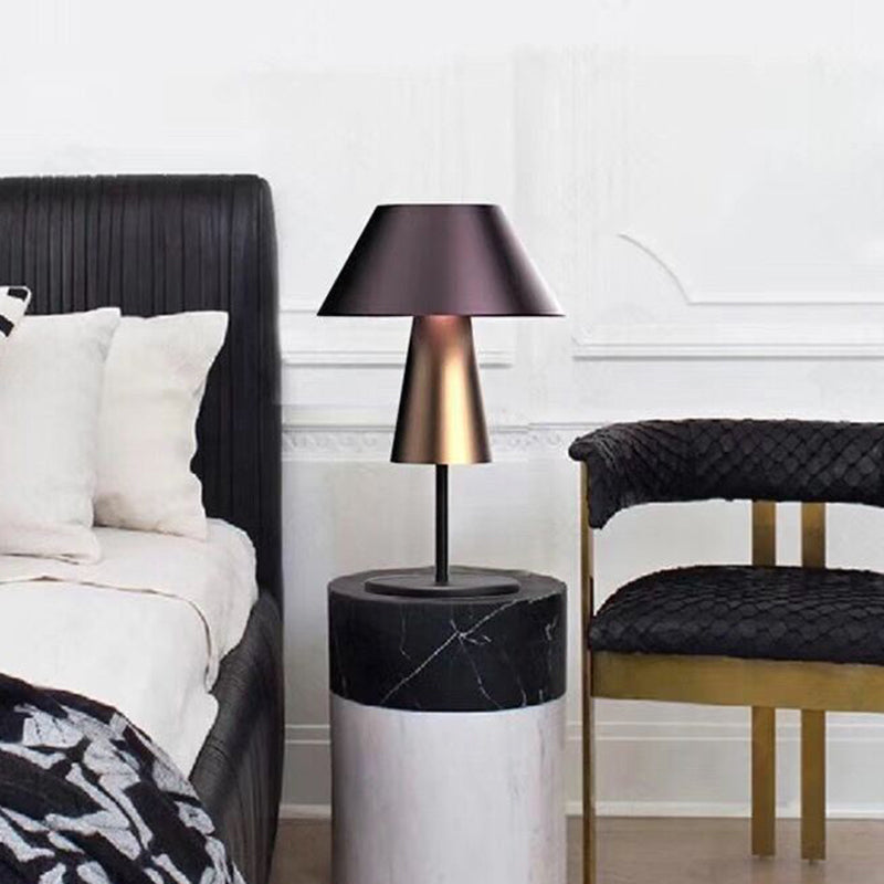 Metallic 2-Tier Cone Night Lighting Simplicity 1 Had Brown Nightstand Lamp for Bedside Clearhalo 'Lamps' 'Table Lamps' Lighting' 2011826