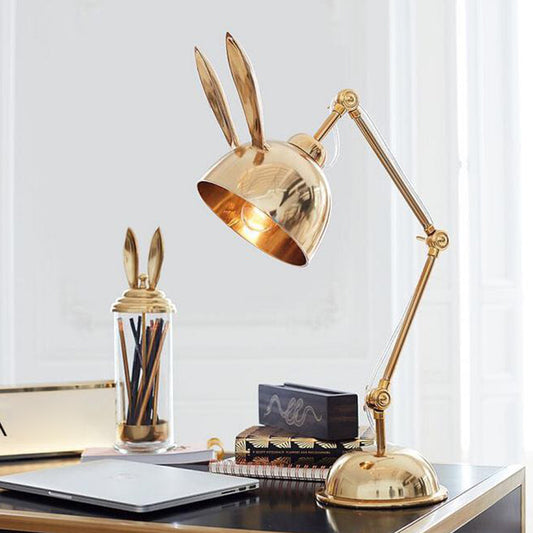 Rabbit Shaped Night Table Light Simple Metal 1 Head Bedroom Nightstand Lamp with Swing Arm Gold Clearhalo 'Lamps' 'Table Lamps' Lighting' 2011839
