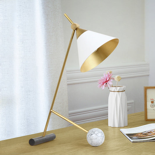Minimalistic Cone Night Table Lighting Metallic 1 Bulb Bedside Nightstand Light with Bipod Base Clearhalo 'Lamps' 'Table Lamps' Lighting' 2011844