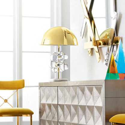 Brass Dome Night Table Lighting Modernity 1 Light Metal Nightstand Lamp with Crystal Ball Decor Clear Clearhalo 'Lamps' 'Table Lamps' Lighting' 2011879