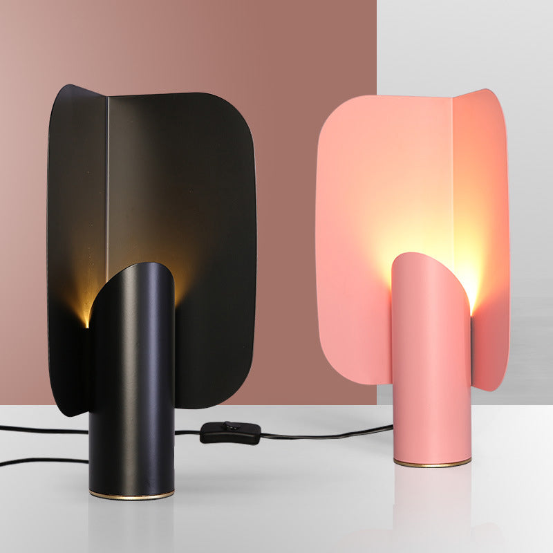 Beveled Tubular Table Lamp Simple Metal 1-Light Bedroom Night Lighting with Curved Panel Pink Clearhalo 'Lamps' 'Table Lamps' Lighting' 2011893