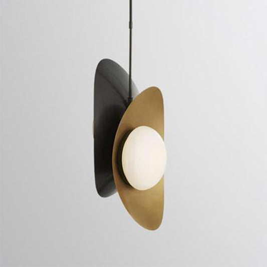 2 Heads Dining Room Chandelier Light Simple Curving LED Pendant Lamp with Oval Opal Glass Shade Black Clearhalo 'Ceiling Lights' 'Chandeliers' 'Modern Chandeliers' 'Modern' Lighting' 2011896