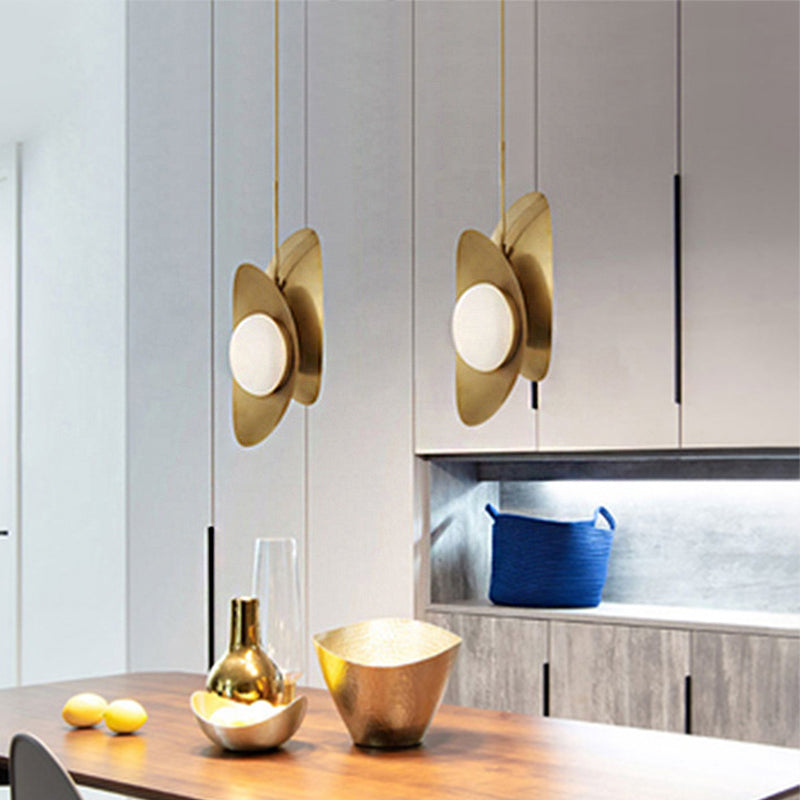 2 Heads Dining Room Chandelier Light Simple Curving LED Pendant Lamp with Oval Opal Glass Shade Gold Clearhalo 'Ceiling Lights' 'Chandeliers' 'Modern Chandeliers' 'Modern' Lighting' 2011898