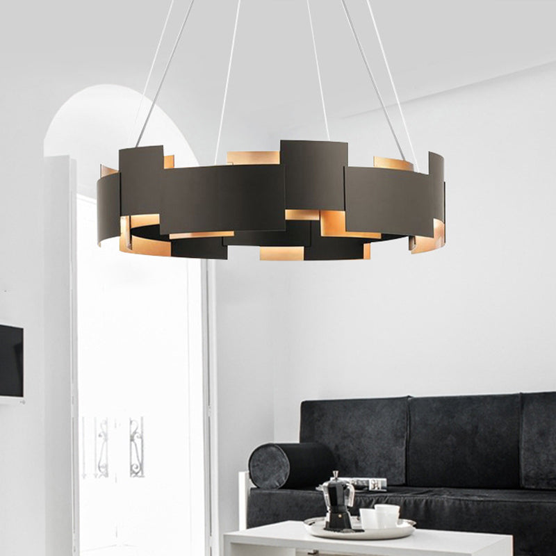 Circular Metal Pendant Chandelier Contemporary Black Hanging Ceiling Light for Living Room Clearhalo 'Ceiling Lights' 'Chandeliers' 'Modern Chandeliers' 'Modern' Lighting' 2011902