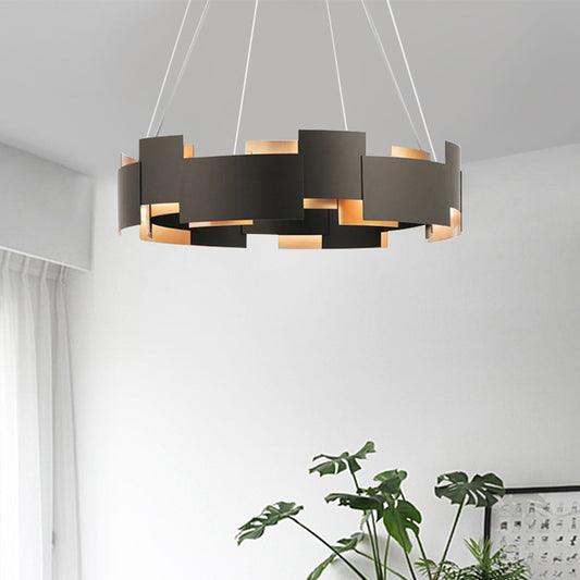 Circular Metal Pendant Chandelier Contemporary Black Hanging Ceiling Light for Living Room Clearhalo 'Ceiling Lights' 'Chandeliers' 'Modern Chandeliers' 'Modern' Lighting' 2011903
