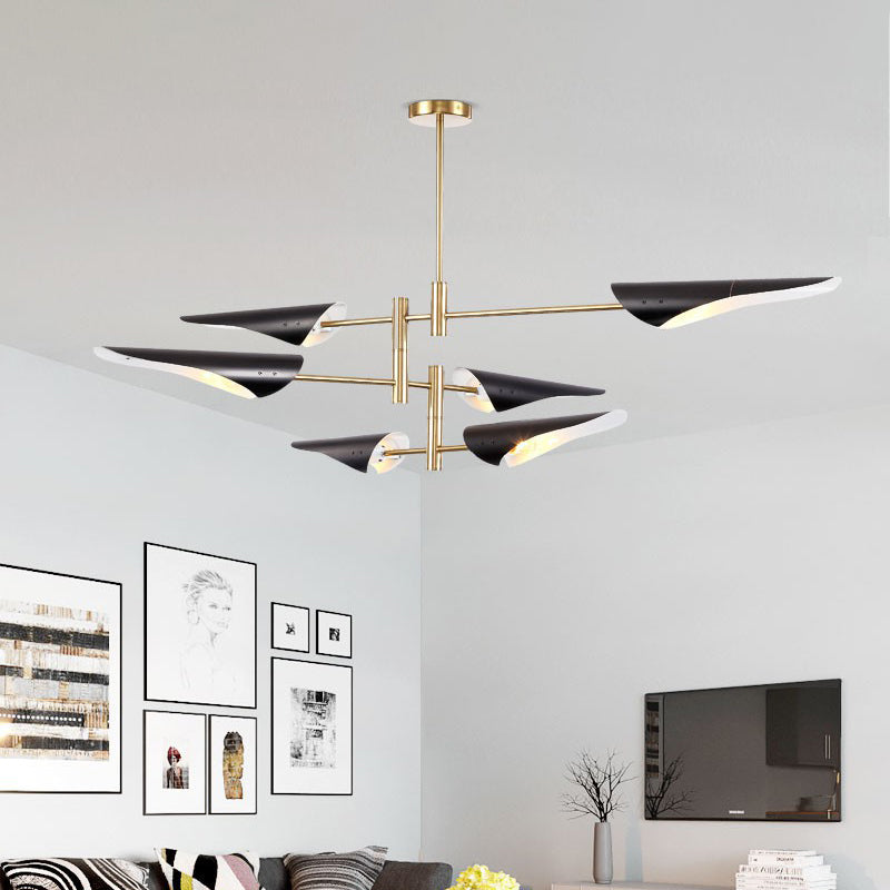 Quill Chandelier Lighting Modernist Metal Living Room Pendant Light Kit with Sputnik Design 6 Black Clearhalo 'Ceiling Lights' 'Chandeliers' 'Modern Chandeliers' 'Modern' Lighting' 2011907