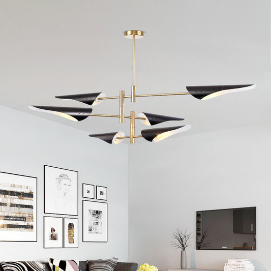 Quill Chandelier Lighting Modernist Metal Living Room Pendant Light Kit with Sputnik Design 6 Black Clearhalo 'Ceiling Lights' 'Chandeliers' 'Modern Chandeliers' 'Modern' Lighting' 2011907