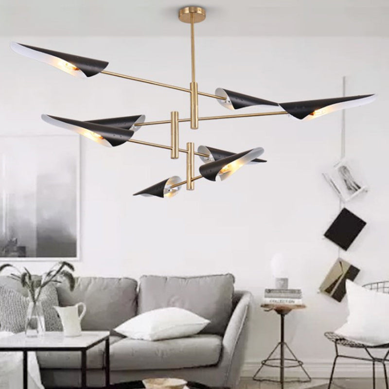 Quill Chandelier Lighting Modernist Metal Living Room Pendant Light Kit with Sputnik Design 8 Black Clearhalo 'Ceiling Lights' 'Chandeliers' 'Modern Chandeliers' 'Modern' Lighting' 2011910