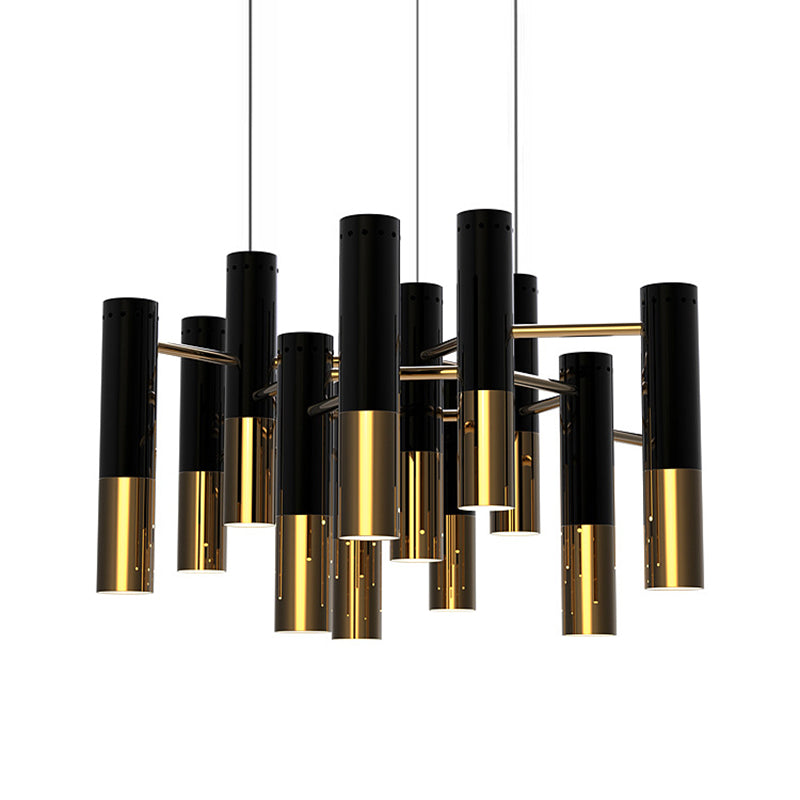 13 Bulbs Dining Room Chandelier Lamp Simplicity Black Pendant Light Kit with Tube Metal Shade Black Clearhalo 'Ceiling Lights' 'Chandeliers' 'Modern Chandeliers' 'Modern' Lighting' 2011945