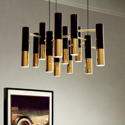 13 Bulbs Dining Room Chandelier Lamp Simplicity Black Pendant Light Kit with Tube Metal Shade Clearhalo 'Ceiling Lights' 'Chandeliers' 'Modern Chandeliers' 'Modern' Lighting' 2011946