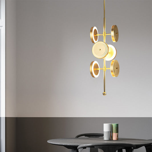 Circular Hanging Chandelier Contemporary Metal LED Gold Pendulum Light for Dining Room 6 Gold Clearhalo 'Ceiling Lights' 'Chandeliers' 'Modern Chandeliers' 'Modern' Lighting' 2011956