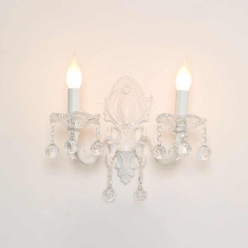 Metal Candle Wall Light Countryside Doorway Wall Lighting Ideas in White with Crystal Draping 2.0 White Clearhalo 'Wall Lamps & Sconces' 'Wall Lights' Lighting' 2011960