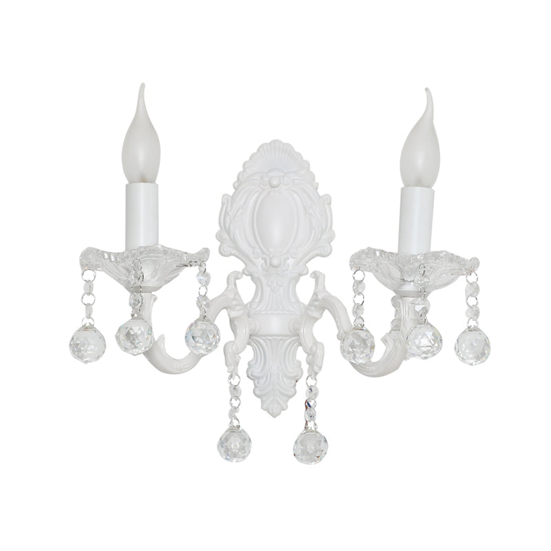 Metal Candle Wall Light Countryside Doorway Wall Lighting Ideas in White with Crystal Draping Clearhalo 'Wall Lamps & Sconces' 'Wall Lights' Lighting' 2011961