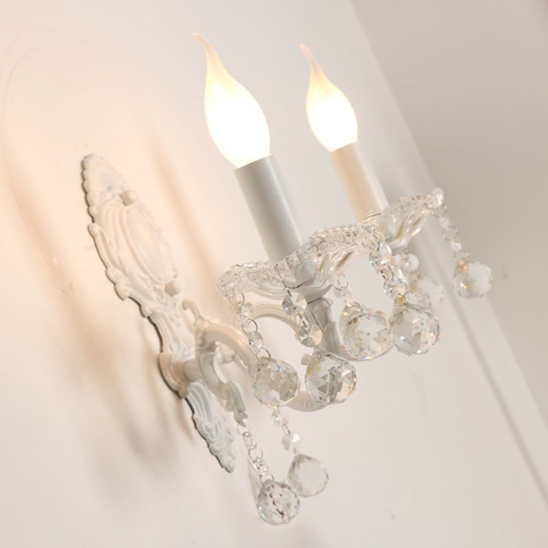 Metal Candle Wall Light Countryside Doorway Wall Lighting Ideas in White with Crystal Draping 2.0 Distressed White Clearhalo 'Wall Lamps & Sconces' 'Wall Lights' Lighting' 2011963