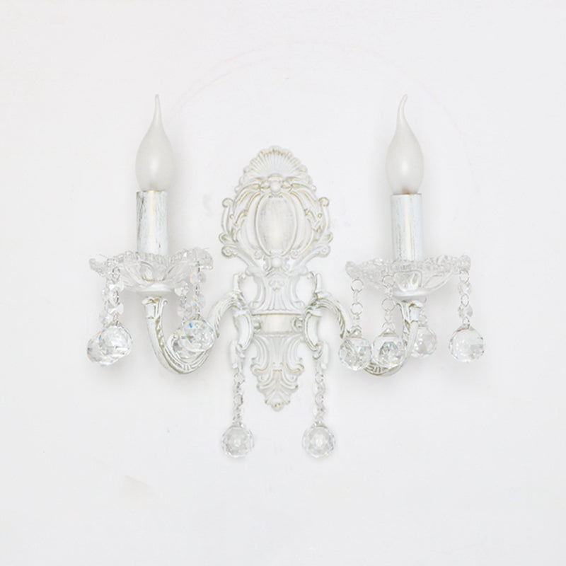 Metal Candle Wall Light Countryside Doorway Wall Lighting Ideas in White with Crystal Draping Clearhalo 'Wall Lamps & Sconces' 'Wall Lights' Lighting' 2011964
