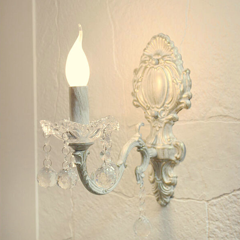 Metal Candle Wall Light Countryside Doorway Wall Lighting Ideas in White with Crystal Draping Clearhalo 'Wall Lamps & Sconces' 'Wall Lights' Lighting' 2011967
