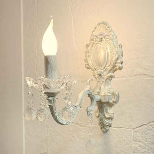 Metal Candle Wall Light Countryside Doorway Wall Lighting Ideas in White with Crystal Draping Clearhalo 'Wall Lamps & Sconces' 'Wall Lights' Lighting' 2011967