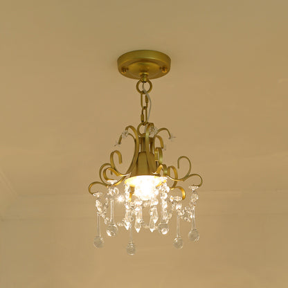 Curving Metal Pendant Lighting Country 1 Head Corridor Suspension Lamp with Crystal Accent in Gold Gold C Clearhalo 'Ceiling Lights' 'Pendant Lights' 'Pendants' Lighting' 2012032_e0860186-396f-4dac-92ef-bee7610a844e