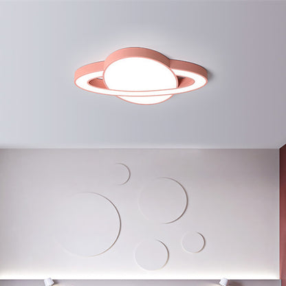 White/Pink/Yellow/Blue Planet Shape Flush Mount Lamp Nordic Style Acrylic LED Ceiling Light Fixture for Kid Bedroom Pink Clearhalo 'Ceiling Lights' 'Close To Ceiling Lights' 'Close to ceiling' 'Flush mount' Lighting' 201204