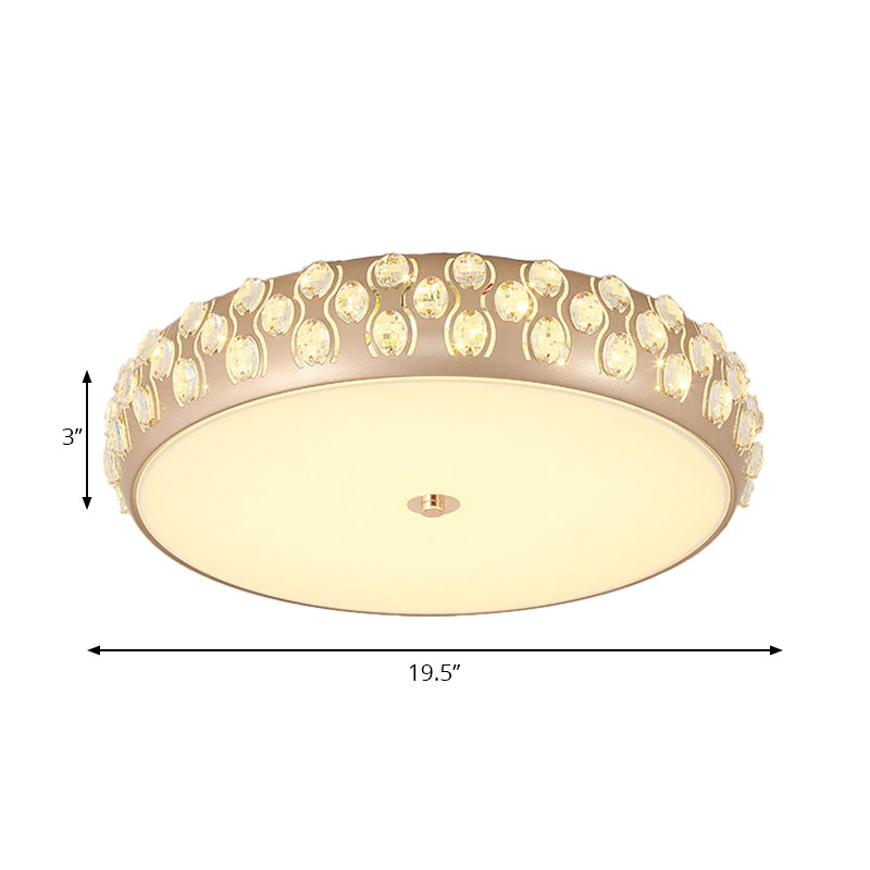 LED Drum Ceiling Mount Light Contemporary Acrylic Ceiling Lamp with Crystal Bead in Gold for Bedroom Clearhalo 'Ceiling Lights' 'Close To Ceiling Lights' 'Close to ceiling' 'Flush mount' Lighting' 201269