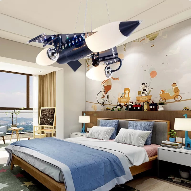 Fighter Airplane Pendant Light Cartoon Metal Chandelier in Black for Boys Bedroom Clearhalo 'Ceiling Lights' 'Chandeliers' Lighting' options 201338