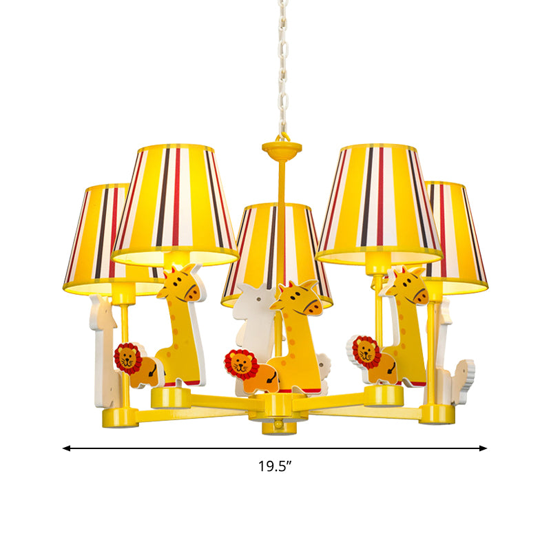 Cartoon Giraffe & Lion Chandelier 5 Heads Metal Pendant Light in Yellow for Kid Bedroom Clearhalo 'Ceiling Lights' 'Chandeliers' Lighting' options 201363