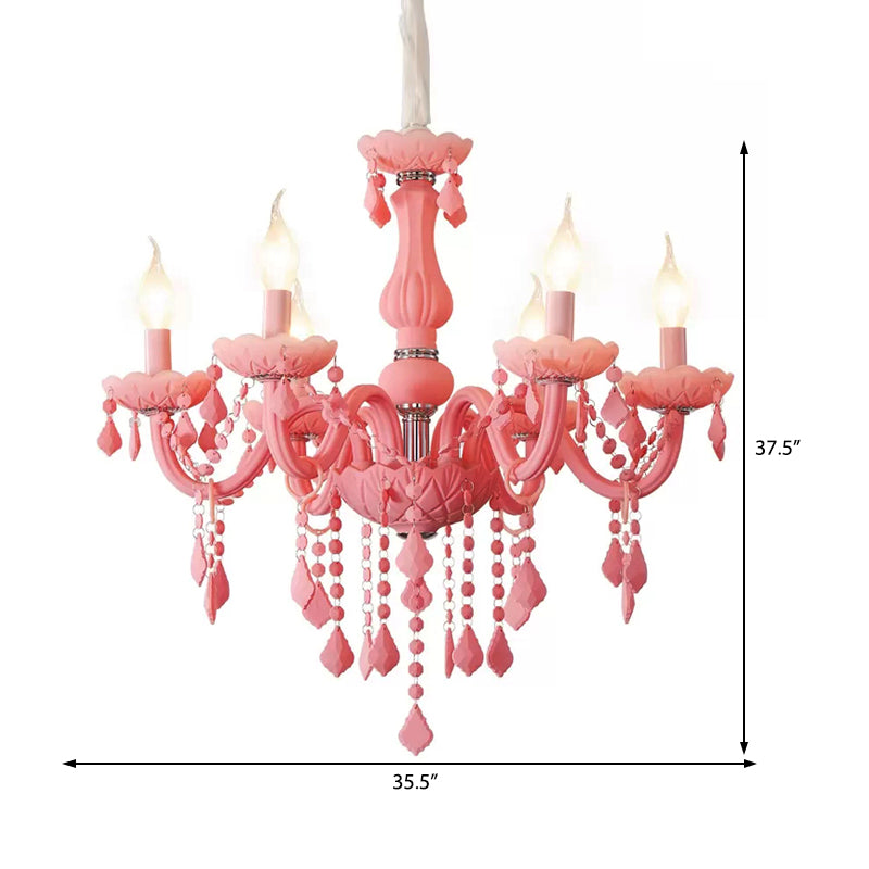 Macaron Stylish Suspension Light with Crystal Deco Candle 6 Lights Metal Chandelier for Teen Clearhalo 'Ceiling Lights' 'Chandeliers' 'Glass shade' 'Glass' 'Pendant Lights' Lighting' 201367