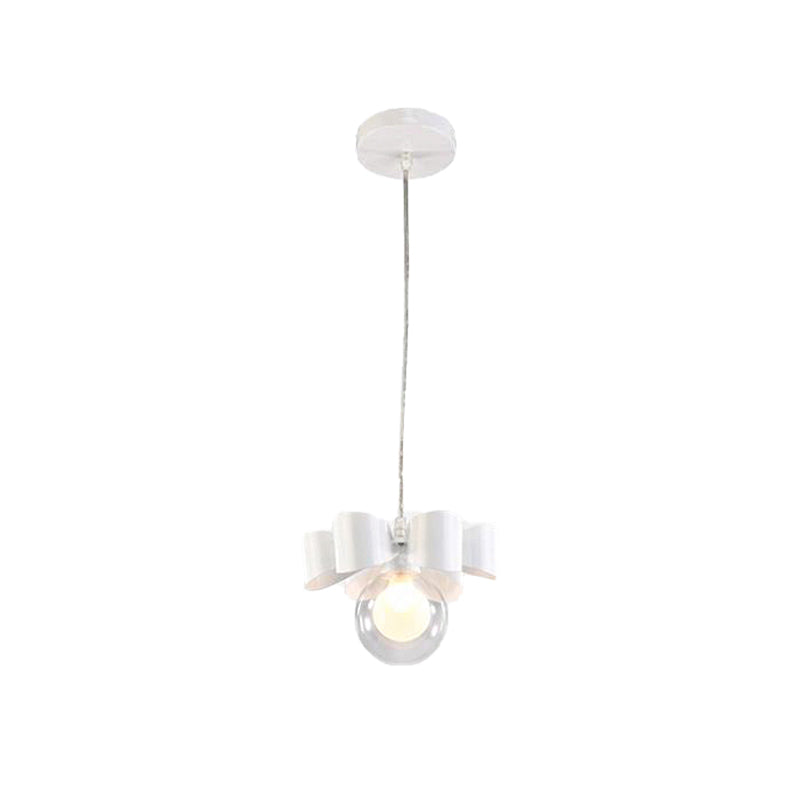 Orb Restaurant Pendant Light with Bow Deco Transparent Glass 1 Light Modern Hanging Light in White Clearhalo 'Ceiling Lights' 'Glass shade' 'Glass' 'Pendant Lights' 'Pendants' Lighting' 201390