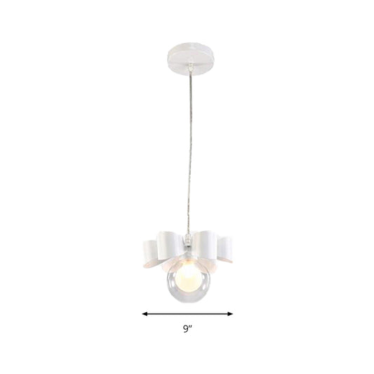 Orb Restaurant Pendant Light with Bow Deco Transparent Glass 1 Light Modern Hanging Light in White Clearhalo 'Ceiling Lights' 'Glass shade' 'Glass' 'Pendant Lights' 'Pendants' Lighting' 201391