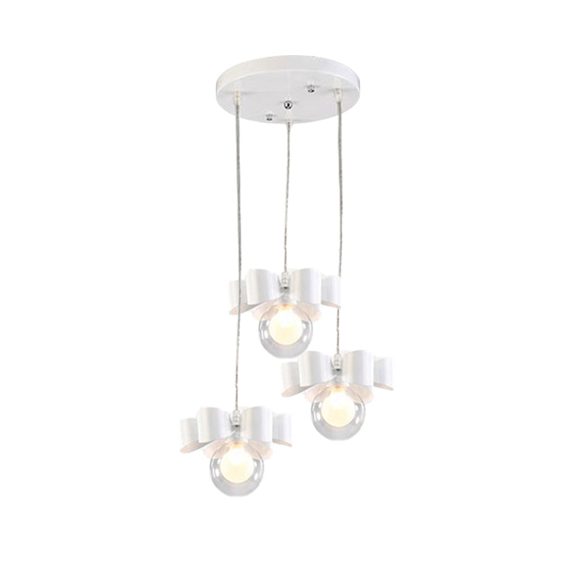 Clear Glass Bubble Pendant Light with Bow Dining Table 3 Heads Modern Pendant Lamp in White Clearhalo 'Ceiling Lights' 'Glass shade' 'Glass' 'Pendant Lights' 'Pendants' Lighting' 201394