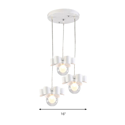 Clear Glass Bubble Pendant Light with Bow Dining Table 3 Heads Modern Pendant Lamp in White Clearhalo 'Ceiling Lights' 'Glass shade' 'Glass' 'Pendant Lights' 'Pendants' Lighting' 201395