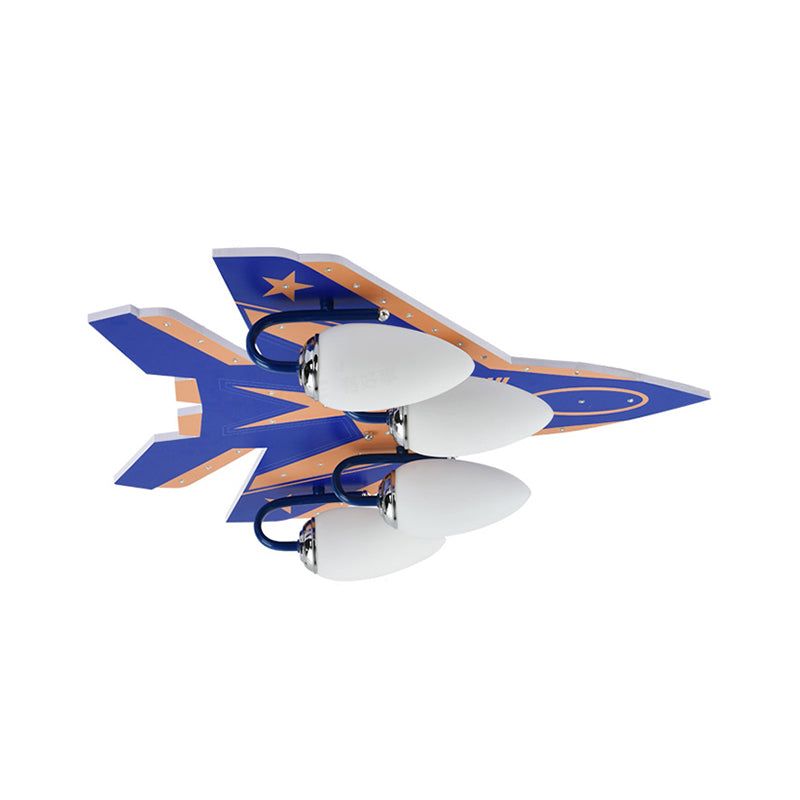 4 Lights Plane Ceiling Lamp Modern Style Wood & Glass Ceiling Mount Light for Boys Bedroom Clearhalo 'Ceiling Lights' 'Close To Ceiling Lights' 'Close to ceiling' 'Flush mount' Lighting' 201439