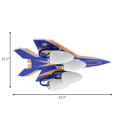 4 Lights Plane Ceiling Lamp Modern Style Wood & Glass Ceiling Mount Light for Boys Bedroom Clearhalo 'Ceiling Lights' 'Close To Ceiling Lights' 'Close to ceiling' 'Flush mount' Lighting' 201440