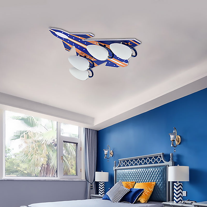 Plane Shade Study Room Ceiling Mount Light Wood 4 Lights American Style Ceiling Lamp Blue Clearhalo 'Ceiling Lights' 'Close To Ceiling Lights' 'Close to ceiling' 'Flush mount' Lighting' 201443