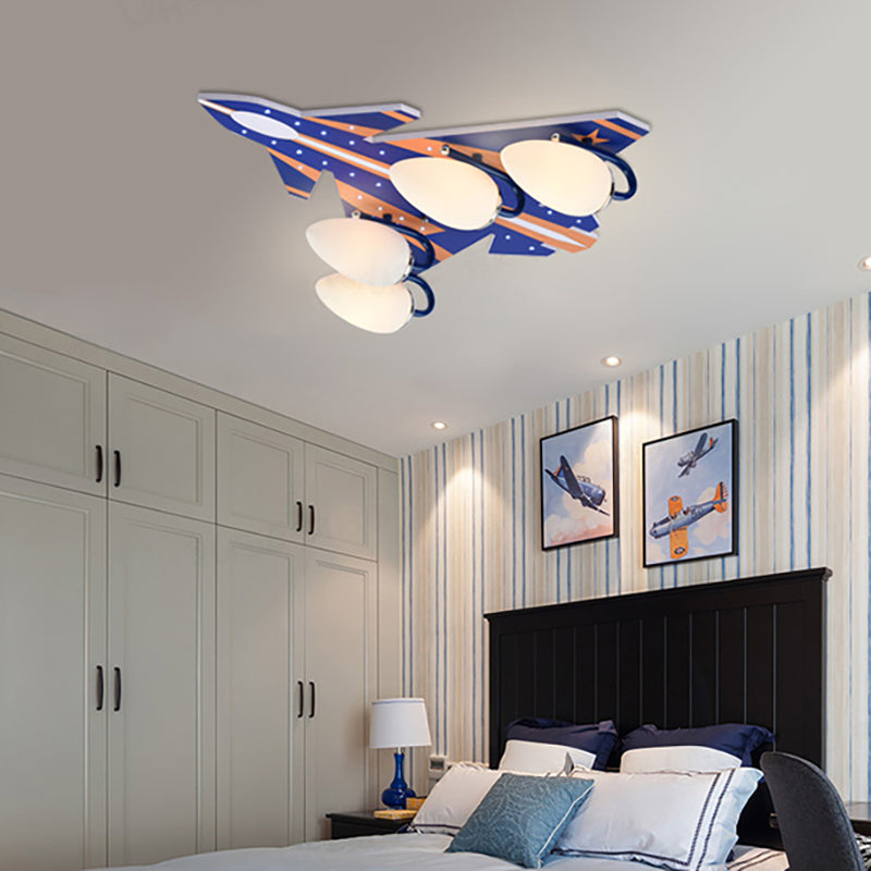 Plane Shade Study Room Ceiling Mount Light Wood 4 Lights American Style Ceiling Lamp Clearhalo 'Ceiling Lights' 'Close To Ceiling Lights' 'Close to ceiling' 'Flush mount' Lighting' 201444
