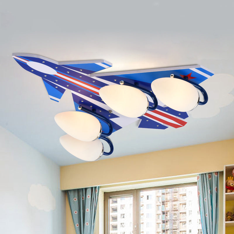 Plane Shade Study Room Ceiling Mount Light Wood 4 Lights American Style Ceiling Lamp Red Clearhalo 'Ceiling Lights' 'Close To Ceiling Lights' 'Close to ceiling' 'Flush mount' Lighting' 201447