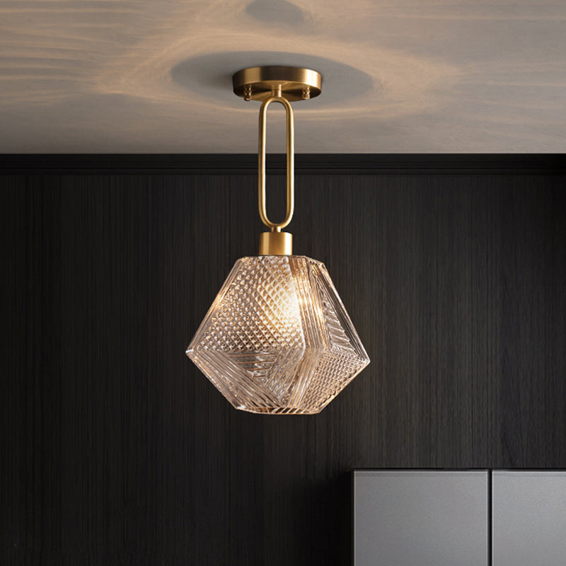 Rhombus Prismatic Glass Pendant Lamp Modern 1-Head Gold Ceiling Suspension Lamp for Dining Room Gold Clearhalo 'Ceiling Lights' 'Modern Pendants' 'Modern' 'Pendant Lights' 'Pendants' Lighting' 2015250