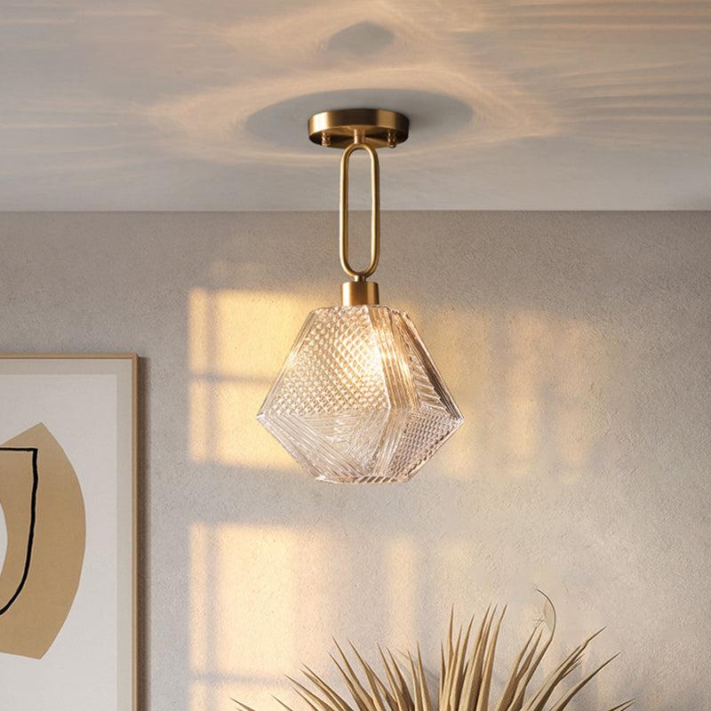 Rhombus Prismatic Glass Pendant Lamp Modern 1-Head Gold Ceiling Suspension Lamp for Dining Room Clearhalo 'Ceiling Lights' 'Modern Pendants' 'Modern' 'Pendant Lights' 'Pendants' Lighting' 2015251