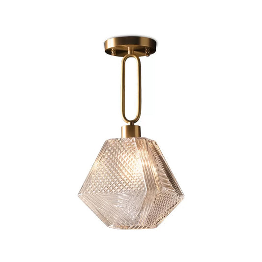 Rhombus Prismatic Glass Pendant Lamp Modern 1-Head Gold Ceiling Suspension Lamp for Dining Room Clearhalo 'Ceiling Lights' 'Modern Pendants' 'Modern' 'Pendant Lights' 'Pendants' Lighting' 2015252