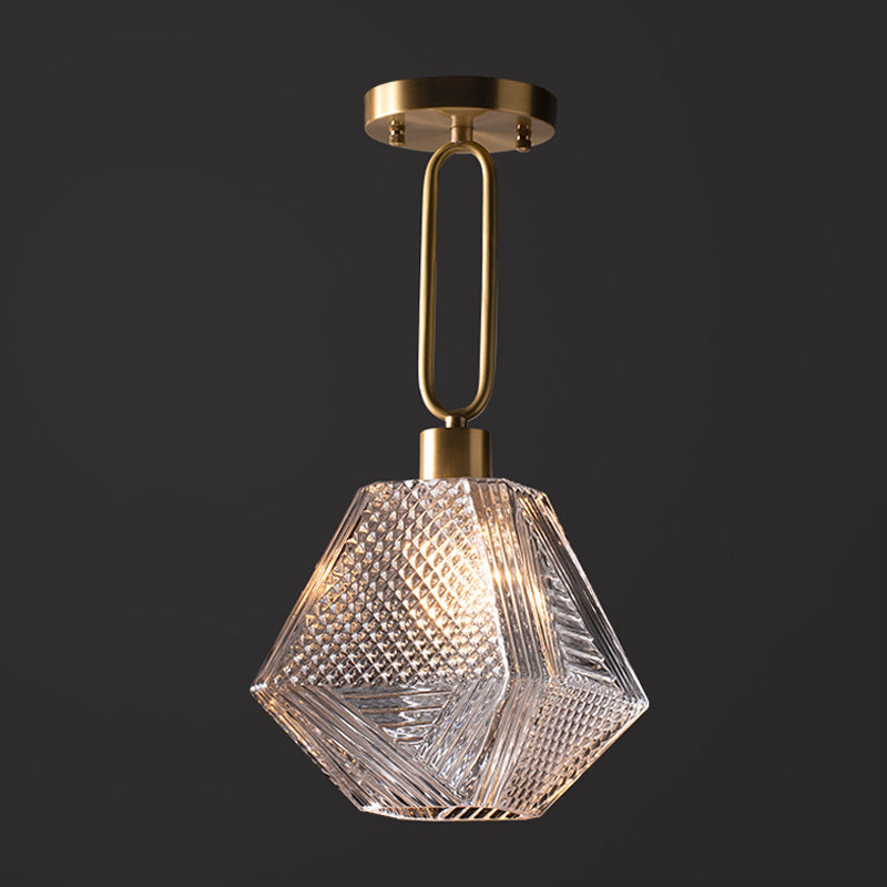 Rhombus Prismatic Glass Pendant Lamp Modern 1-Head Gold Ceiling Suspension Lamp for Dining Room Clearhalo 'Ceiling Lights' 'Modern Pendants' 'Modern' 'Pendant Lights' 'Pendants' Lighting' 2015253