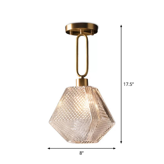 Rhombus Prismatic Glass Pendant Lamp Modern 1-Head Gold Ceiling Suspension Lamp for Dining Room Clearhalo 'Ceiling Lights' 'Modern Pendants' 'Modern' 'Pendant Lights' 'Pendants' Lighting' 2015254