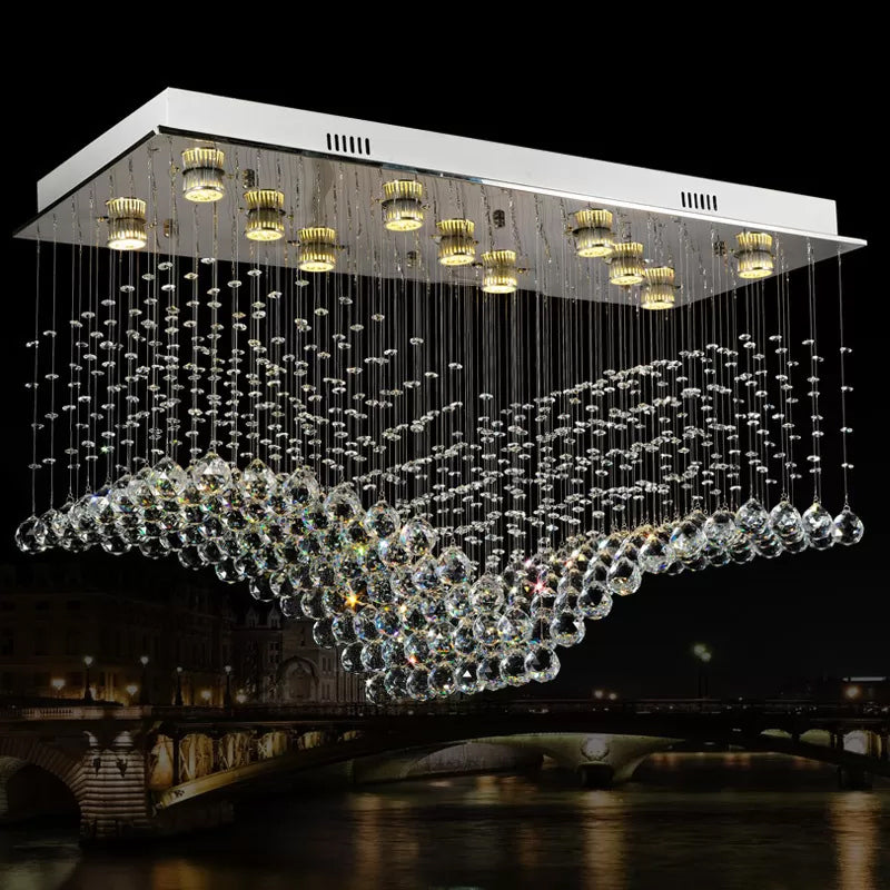 Crystal Gull Shaped Flush Mount Lamp Contemporary 11-Bulb Living Room Ceiling Lighting in Stainless Steel Clearhalo 'Ceiling Lights' 'Close To Ceiling Lights' 'Close to ceiling' 'Flush mount' Lighting' 2015334