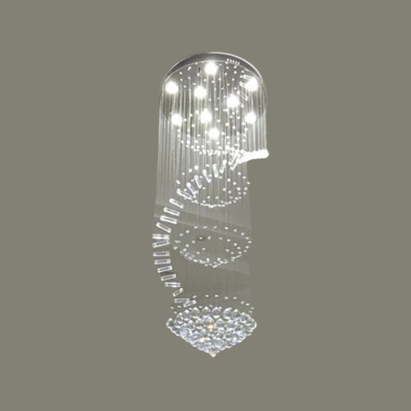 Elegant Modern Spiral Ceiling Lamp 9/12-Light Crystal Flush-Mount Light Fixture in Stainless Steel, Small/Medium/Large Clearhalo 'Ceiling Lights' 'Close To Ceiling Lights' 'Close to ceiling' 'Flush mount' Lighting' 2015343